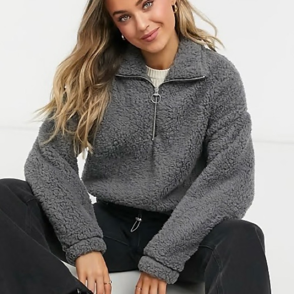 Hollister Grey Sherpa Pullover